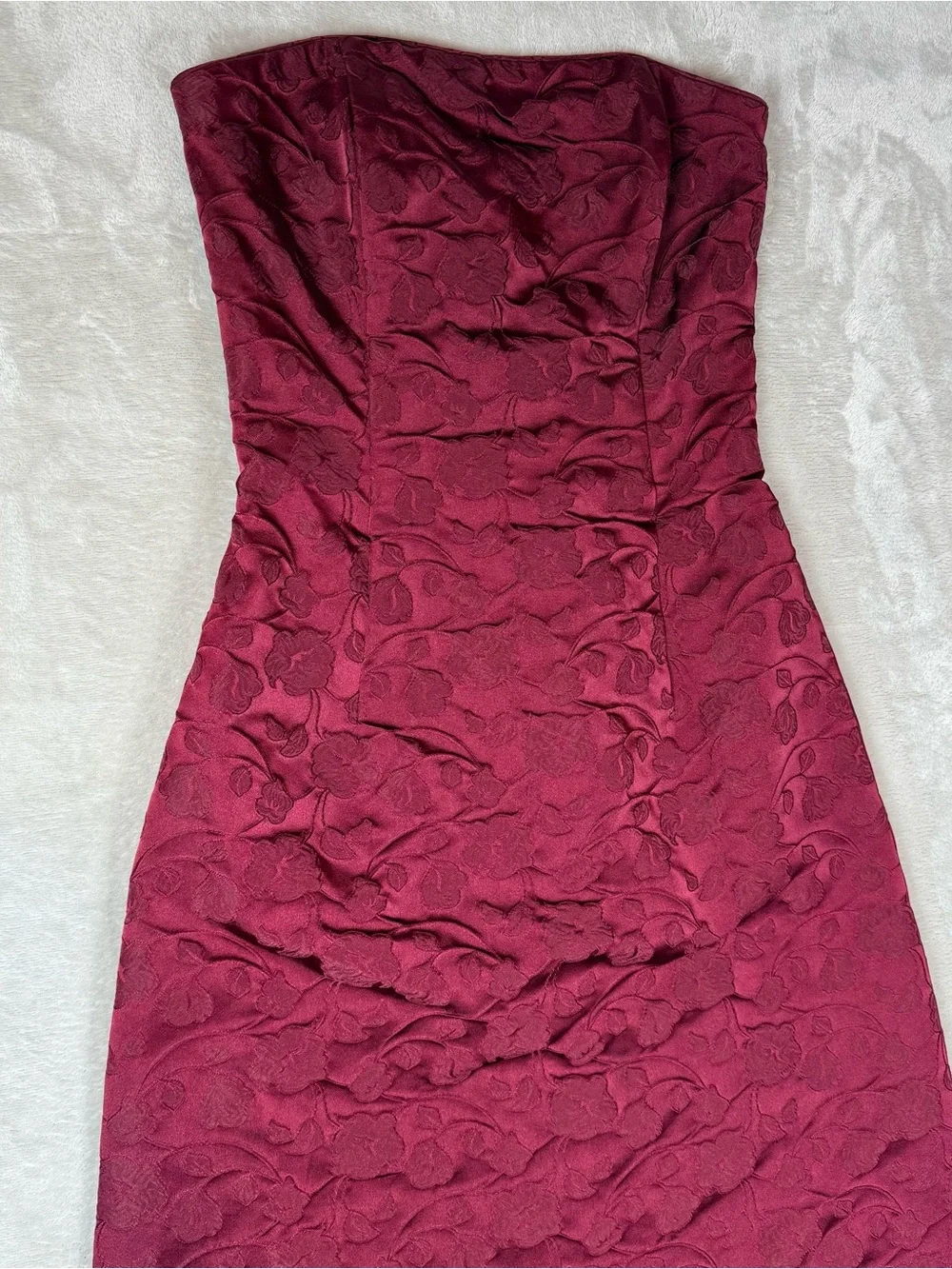 Vintage Jessica McClintock Strapless Burgundy Jacquard Gown Size 4 Formal Dress